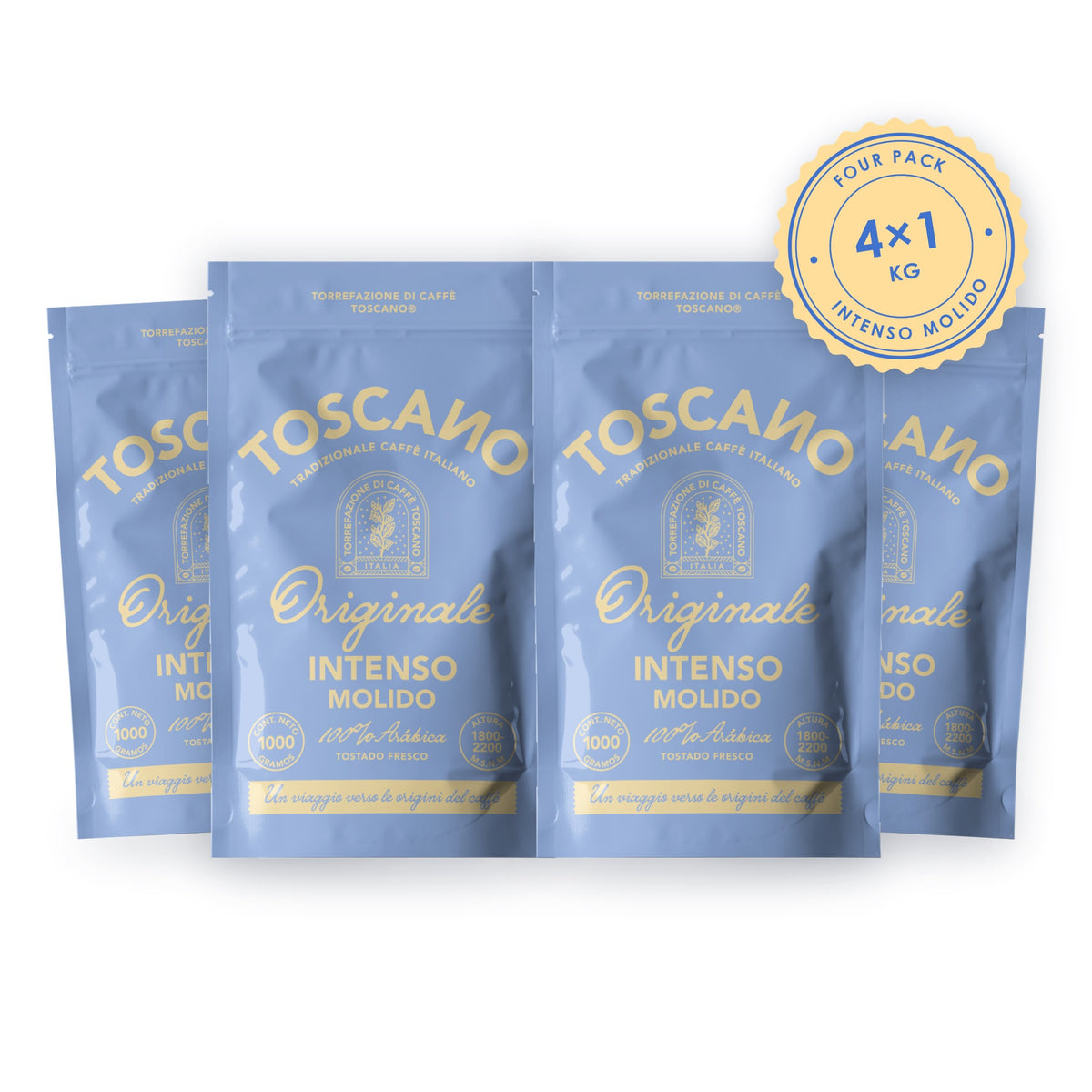 Fourpack Café Toscano Intenso Molido 4 × 1 kg con sello