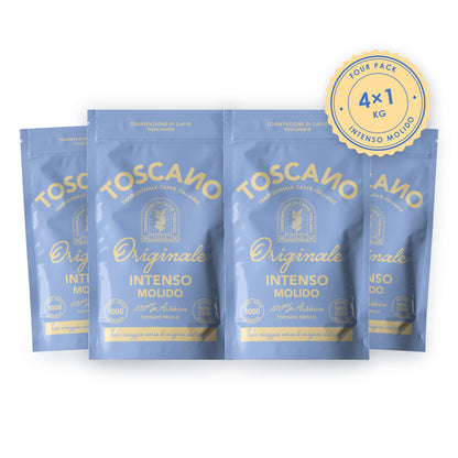 Fourpack Café Toscano Intenso Molido 4 × 1 kg con sello